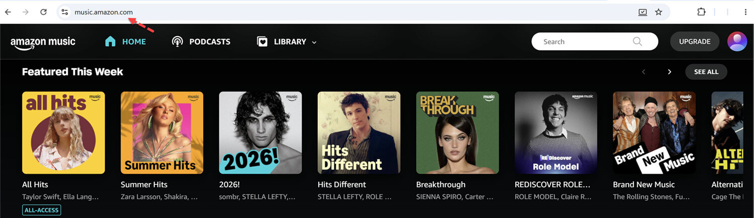 Open Amazon Music at music.amazon.com in your browser or open the Amazon Music app