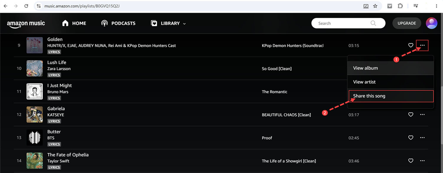 Open Amazon Music at music.amazon.com in your browser or open the Amazon Music app